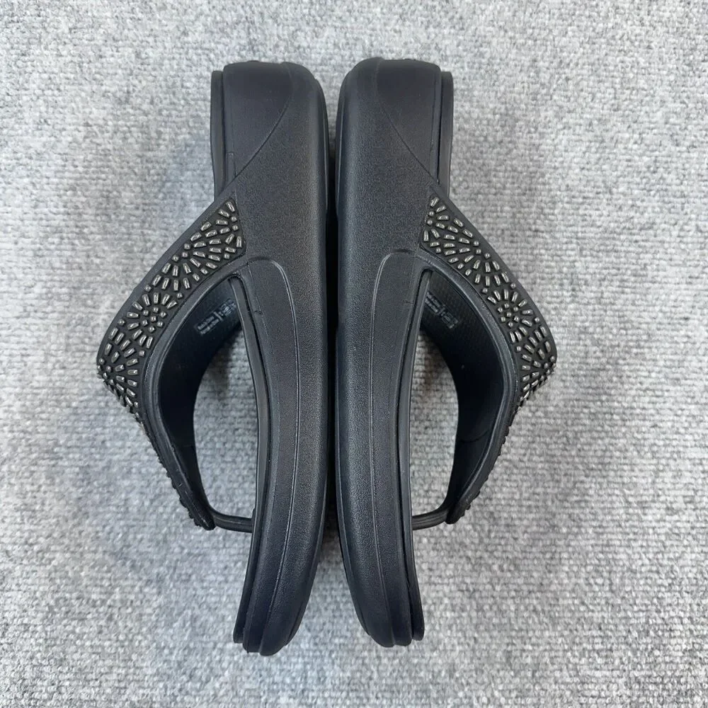 Crocs Women's Black Monterey Diamante Wedge Flip Flop Thong Sandals Size 10